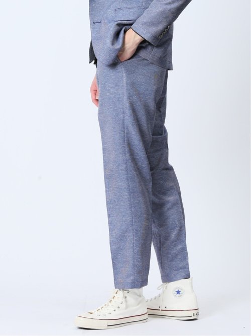 TechLinen スリムフィット ノータックパンツ 青(セットアップ可能)