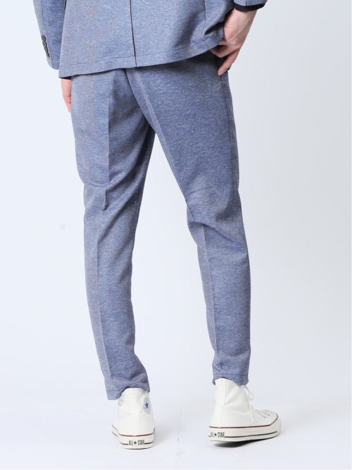 TechLinen スリムフィット ノータックパンツ 青(セットアップ可能)