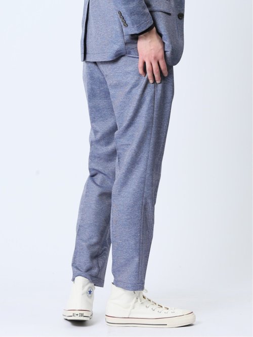 TechLinen スリムフィット ノータックパンツ 青(セットアップ可能)