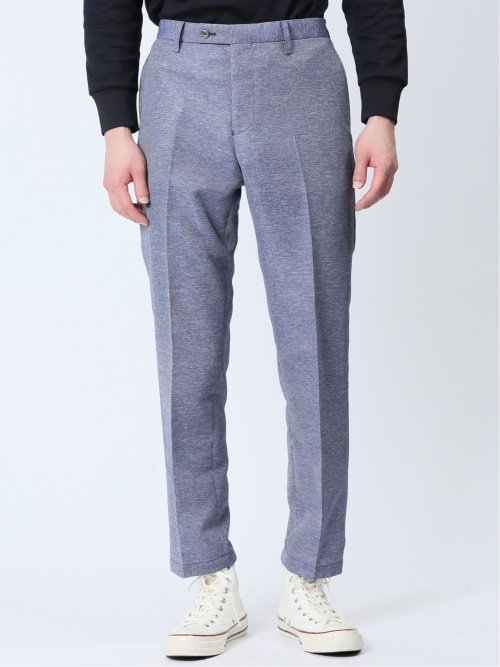 TechLinen スリムフィット ノータックパンツ 青(セットアップ可能)