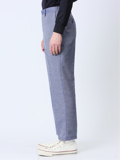 TechLinen スリムフィット ノータックパンツ 青(セットアップ可能)