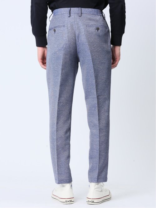TechLinen スリムフィット ノータックパンツ 青(セットアップ可能)
