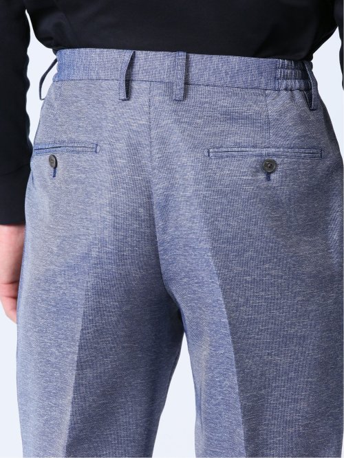 TechLinen スリムフィット ノータックパンツ 青(セットアップ可能)