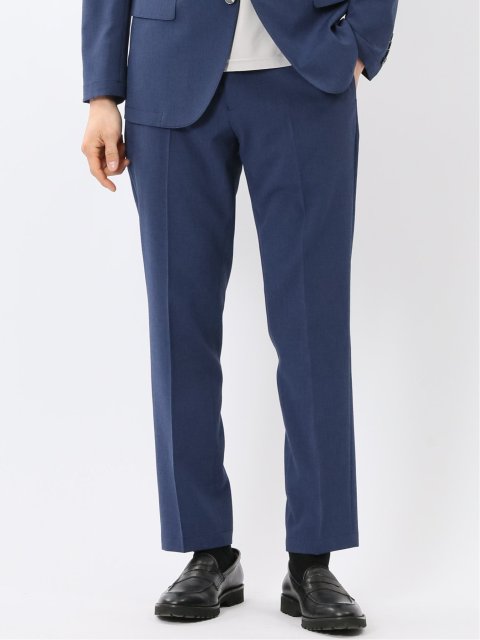 リネン調 スリムフィット ノータックパンツ 青(セットアップ可能)