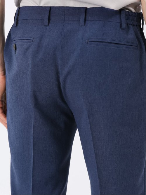 リネン調 スリムフィット ノータックパンツ 青(セットアップ可能)