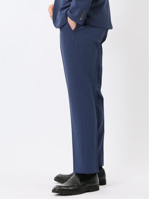 リネン調 スリムフィット ノータックパンツ 青(セットアップ可能)