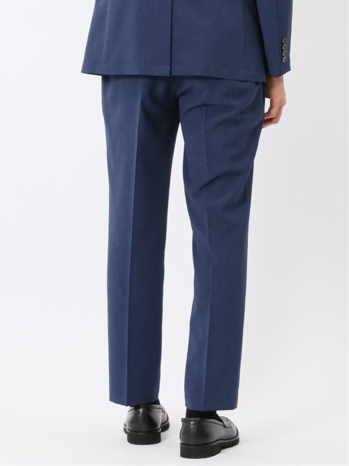 リネン調 スリムフィット ノータックパンツ 青(セットアップ可能)