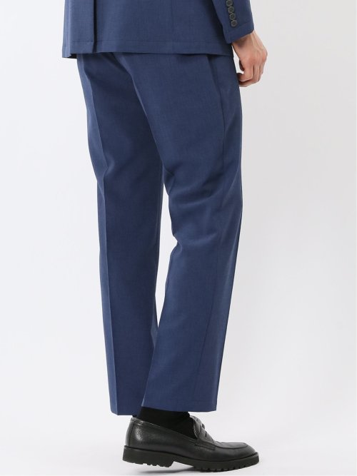 リネン調 スリムフィット ノータックパンツ 青(セットアップ可能)