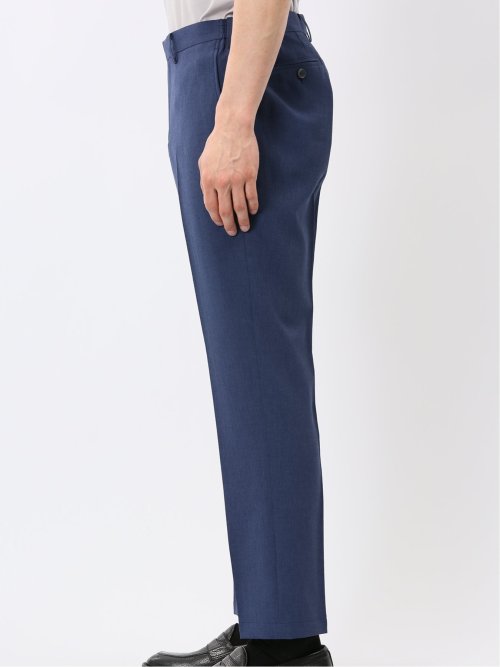 リネン調 スリムフィット ノータックパンツ 青(セットアップ可能)