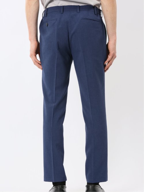 リネン調 スリムフィット ノータックパンツ 青(セットアップ可能)