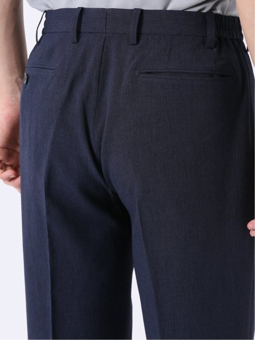 リネン調 スリムフィット ノータックパンツ 紺(セットアップ可能)
