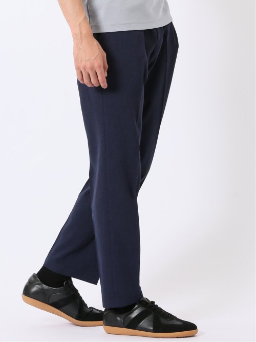 リネン調 スリムフィット ノータックパンツ 紺(セットアップ可能)