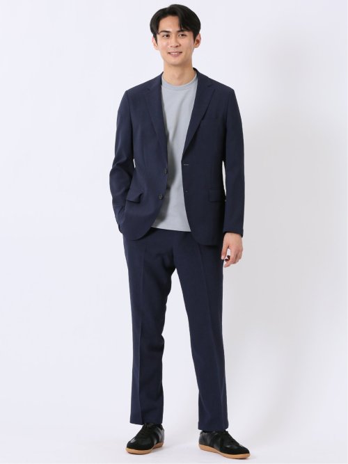 リネン調 スリムフィット ノータックパンツ 紺(セットアップ可能)