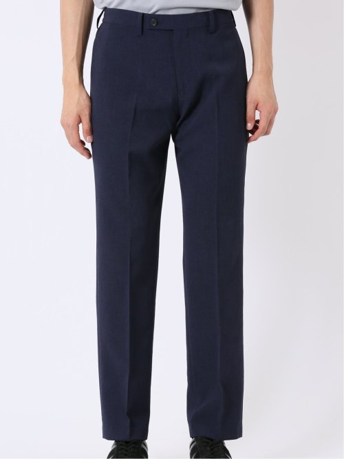 リネン調 スリムフィット ノータックパンツ 紺(セットアップ可能)