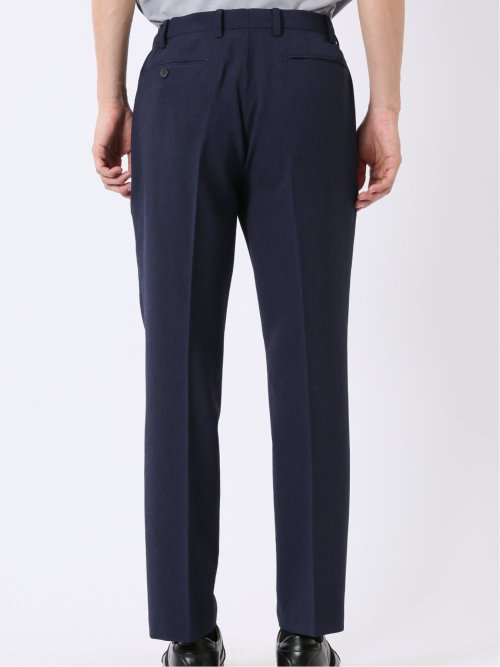 リネン調 スリムフィット ノータックパンツ 紺(セットアップ可能)