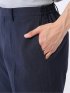 リネン調 スリムフィット ノータックパンツ 紺(セットアップ可能)