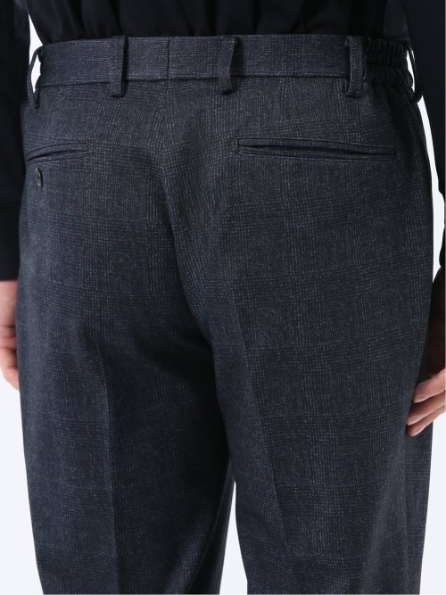 TechMove スリムフィット ノータックパンツ チェック紺(セットアップ可能)