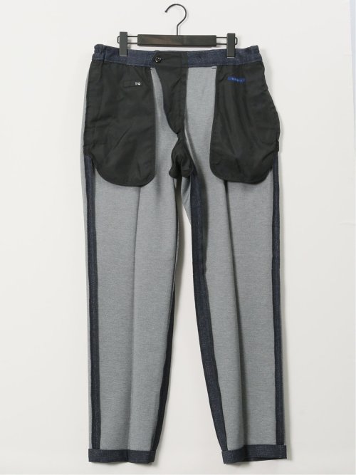 TechMove スリムフィット ノータックパンツ チェック紺(セットアップ可能)