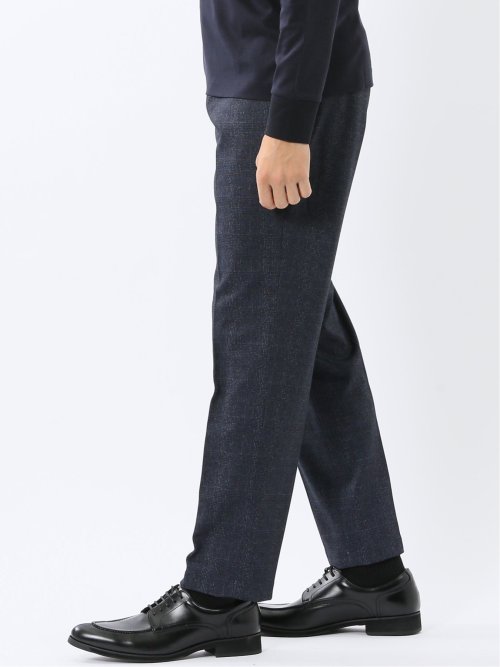 TechMove スリムフィット ノータックパンツ チェック紺(セットアップ可能)