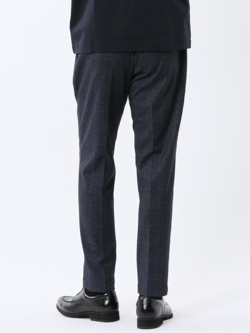 TechMove スリムフィット ノータックパンツ チェック紺(セットアップ可能)