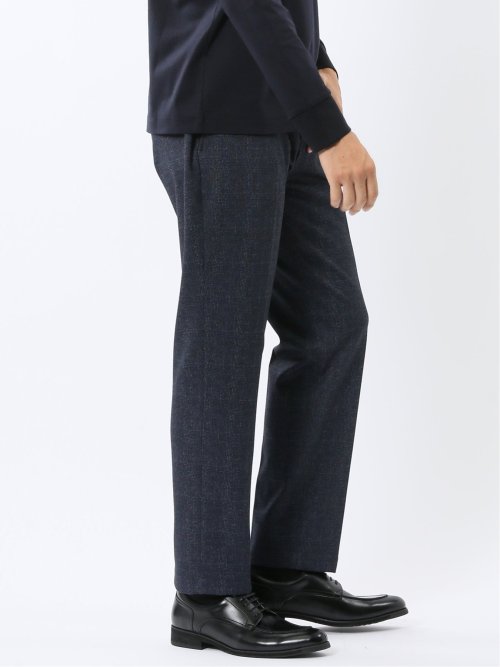 TechMove スリムフィット ノータックパンツ チェック紺(セットアップ可能)