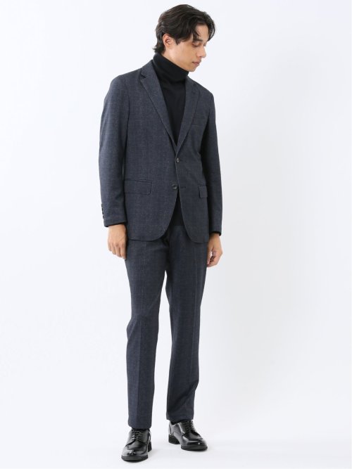 TechMove スリムフィット ノータックパンツ チェック紺(セットアップ可能)