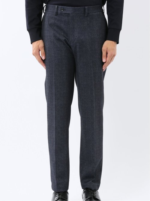 TechMove スリムフィット ノータックパンツ チェック紺(セットアップ可能)