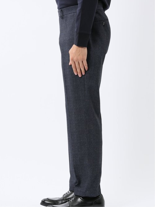 TechMove スリムフィット ノータックパンツ チェック紺(セットアップ可能)