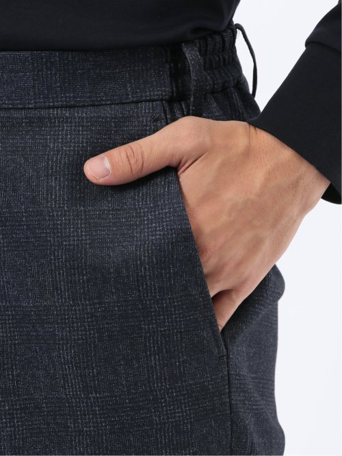 TechMove スリムフィット ノータックパンツ チェック紺(セットアップ可能)