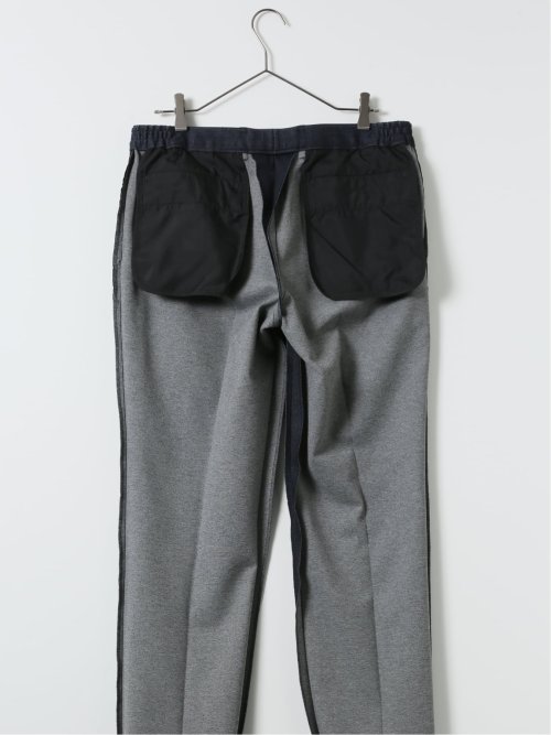 スラックス メンズ ビジネス セットアップ可能 裾上げ済み ストレッチ ウォッシャブル スリム ノータック チェック 紺 テックムーブ