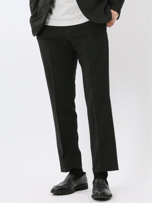 接触冷感 吸湿速乾 スリムフィット ノータックパンツ 黒(セットアップ可能)