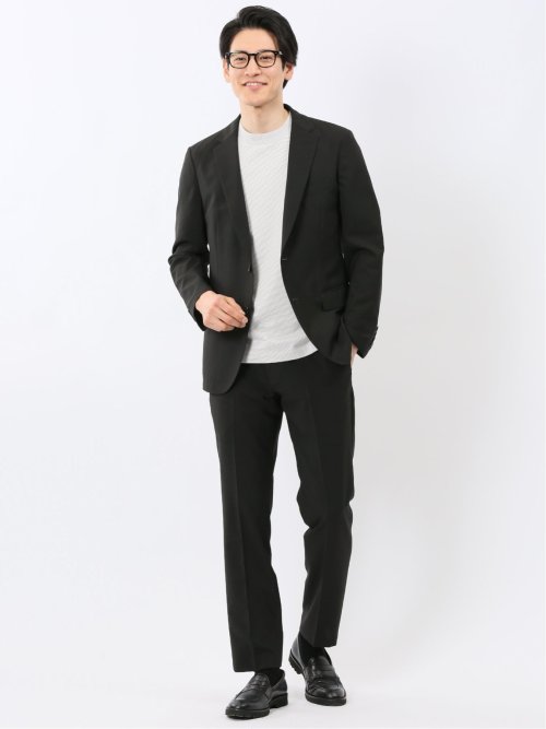 接触冷感 吸湿速乾 スリムフィット ノータックパンツ 黒(セットアップ可能)