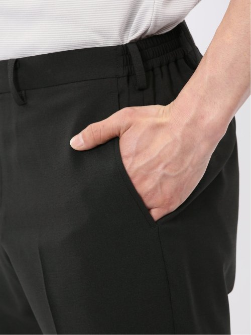 接触冷感 吸湿速乾 スリムフィット ノータックパンツ 黒(セットアップ可能)