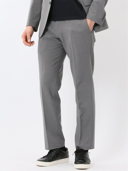 接触冷感 吸湿速乾 スリムフィット ノータックパンツ グレー(セットアップ可能)