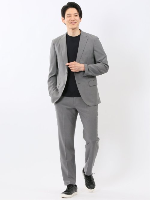 接触冷感 吸湿速乾 スリムフィット ノータックパンツ グレー(セットアップ可能)