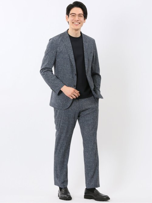 TechCool スリムフィット ノータック パンツ 青(セットアップ可能)