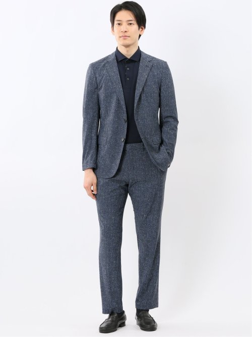 TechCool スリムフィット ノータック パンツ 紺(セットアップ可能)