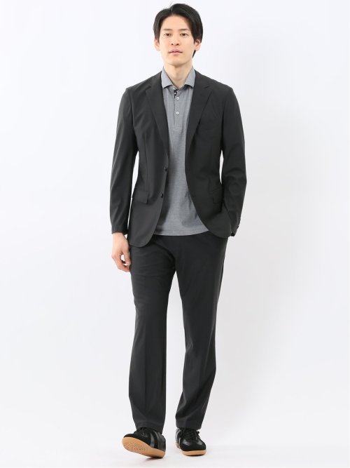 TechCool スリムフィット ノータック パンツ 黒(セットアップ可能)