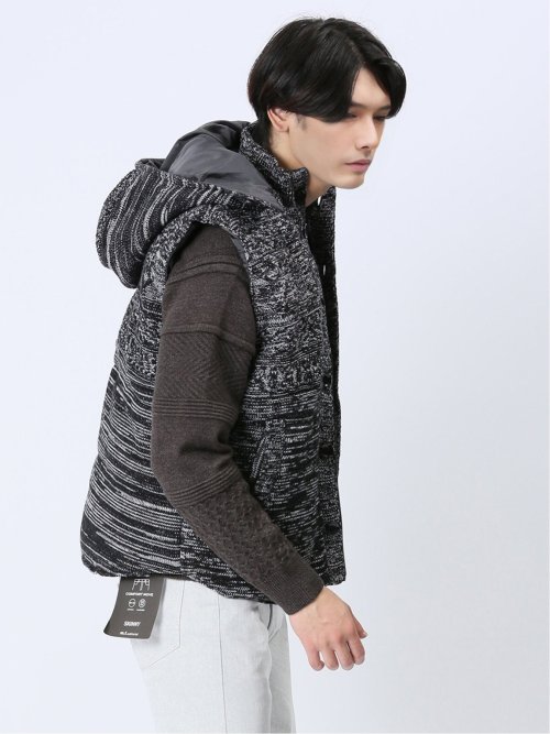 フード脱着 ケーブル編み中綿ベスト