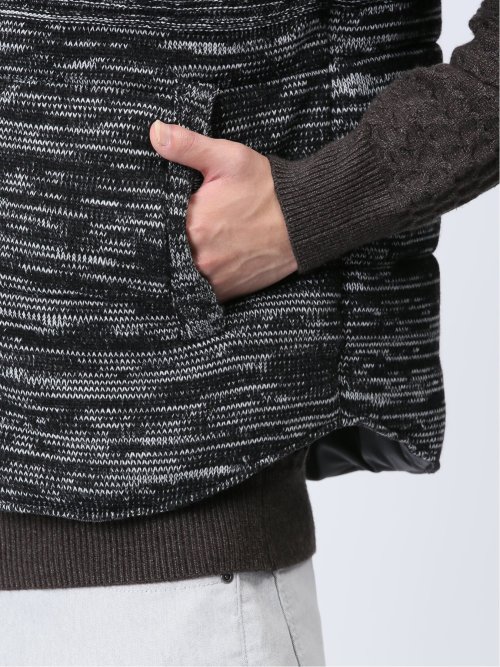 フード脱着 ケーブル編み中綿ベスト