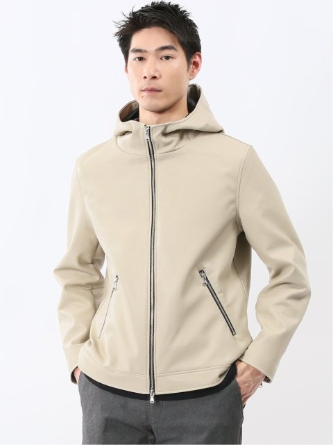 合成皮革 フーデットブルゾン