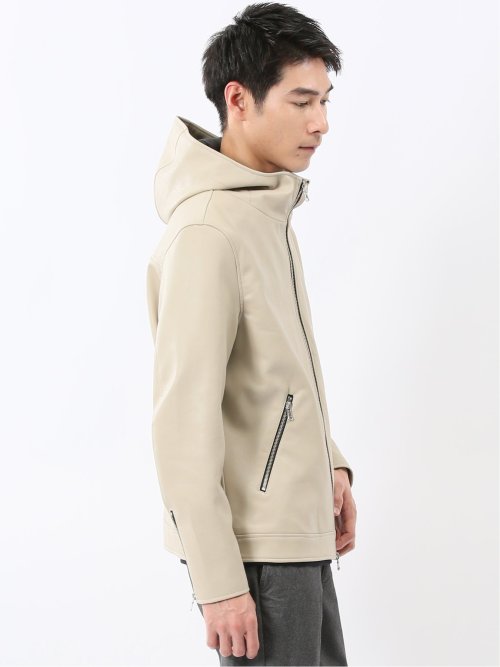 合成皮革 フーデットブルゾン