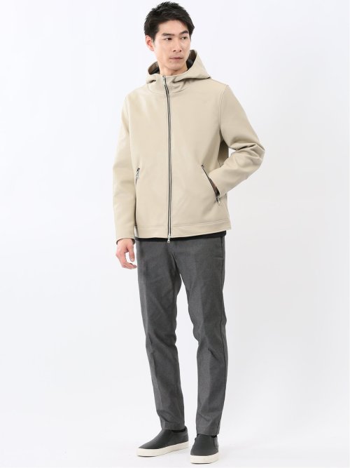 合成皮革 フーデットブルゾン