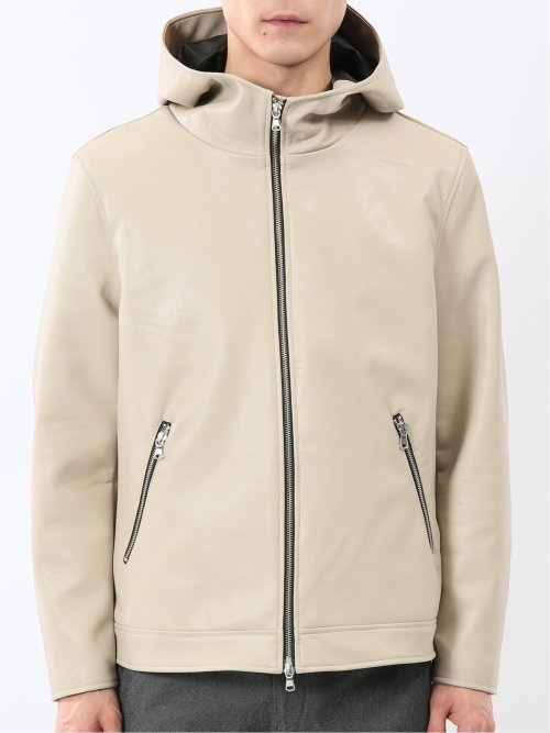 合成皮革 フーデットブルゾン