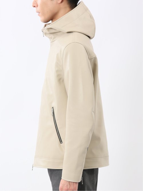 合成皮革 フーデットブルゾン