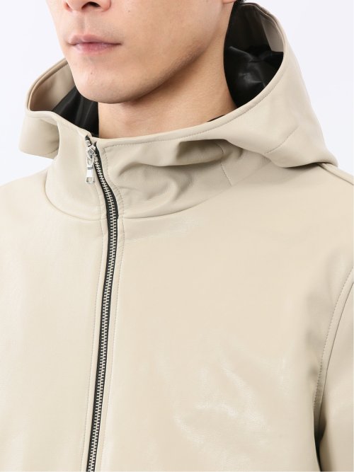 合成皮革 フーデットブルゾン