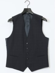 マルゾット ウール混 ジレベスト チェック紺(セットアップ可能)