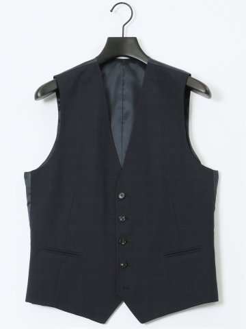 マルゾット ウール混 ジレベスト チェック紺(セットアップ可能)