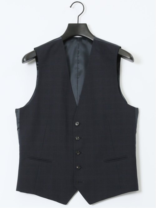 マルゾット ウール混 ジレベスト チェック紺(セットアップ可能)