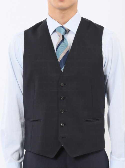 マルゾット ウール混 ジレベスト チェック紺(セットアップ可能)